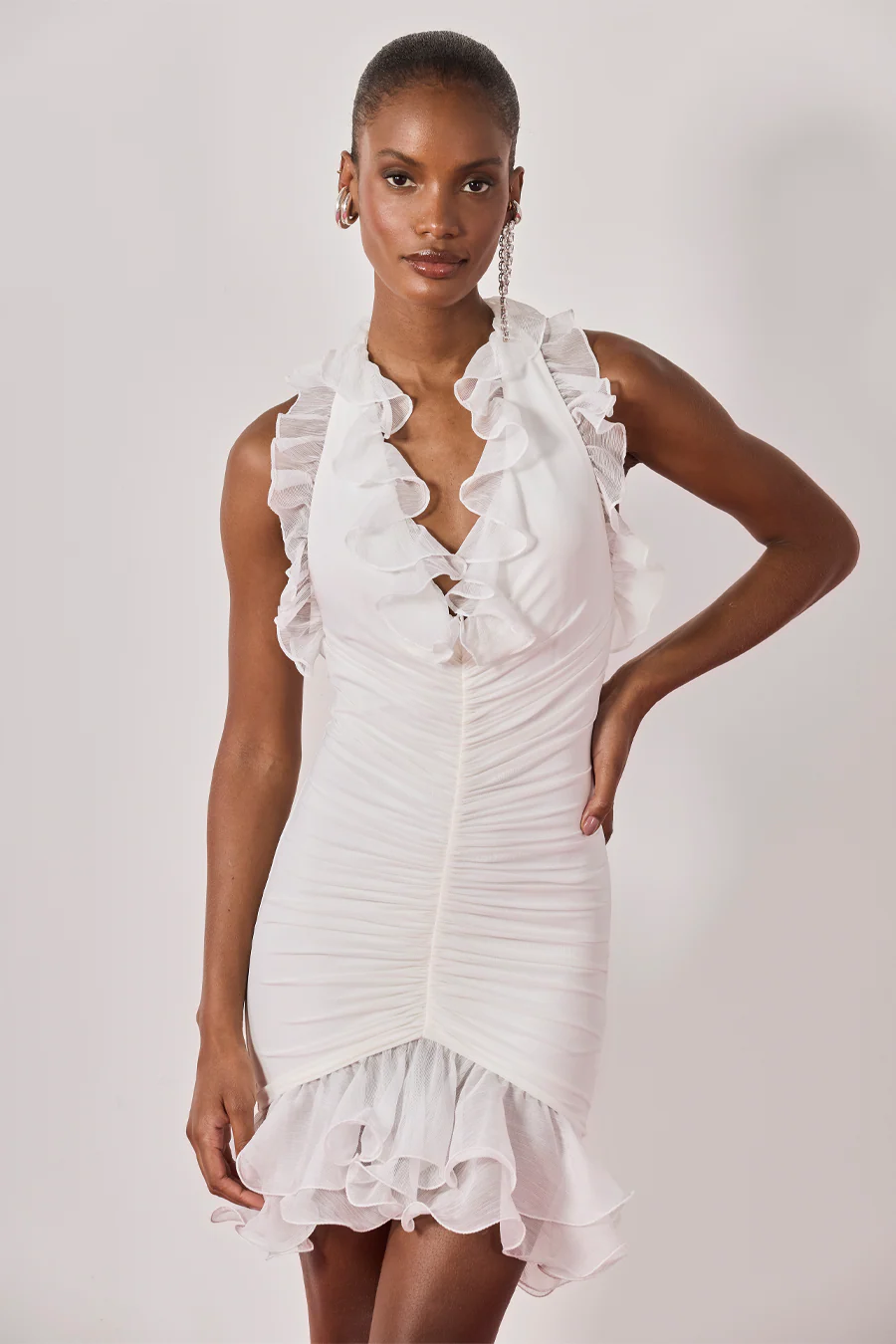 SILK PLISSE PLUNGE MINI DRESS