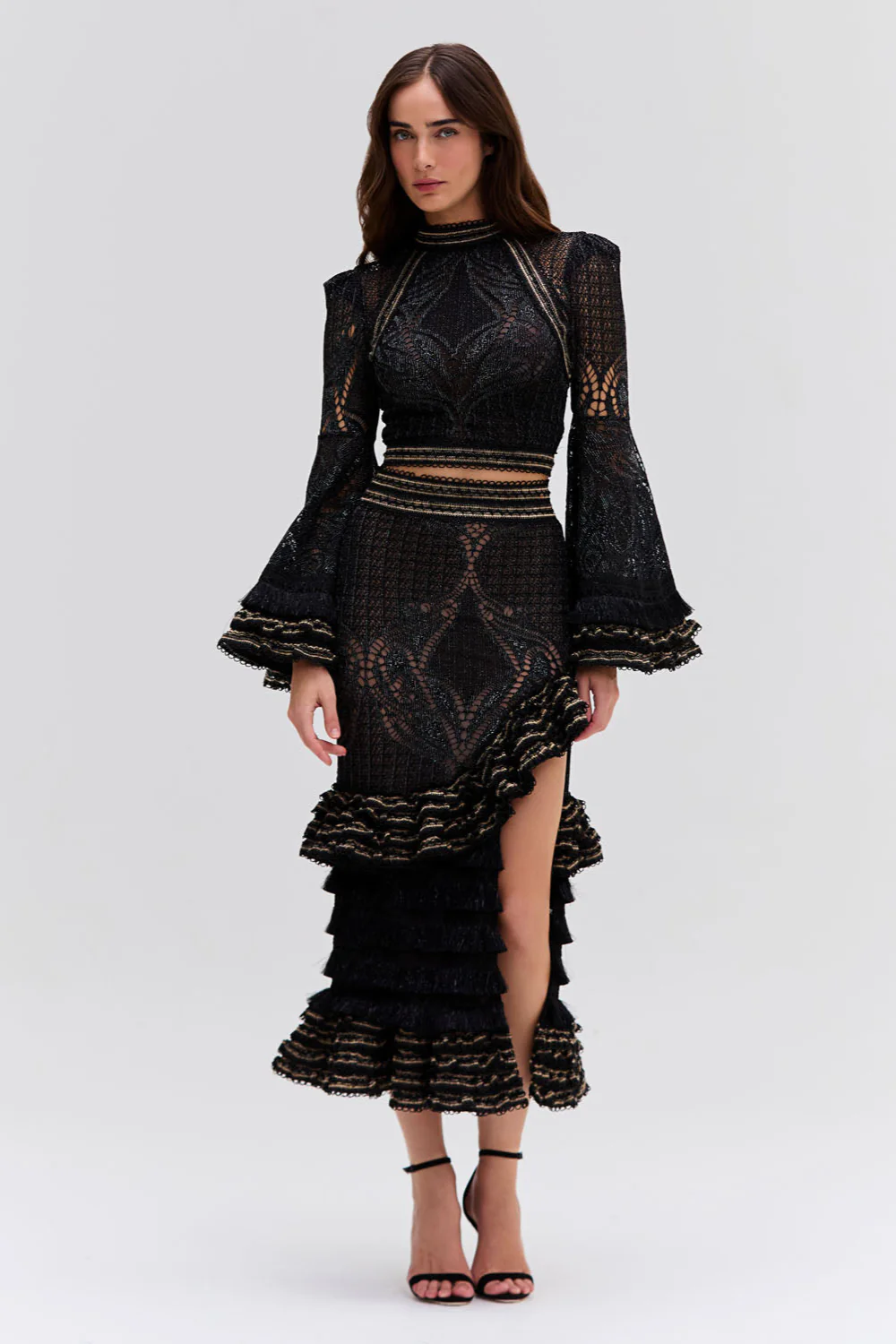 LACE AND FRINGE BELL SLEEVE TOP