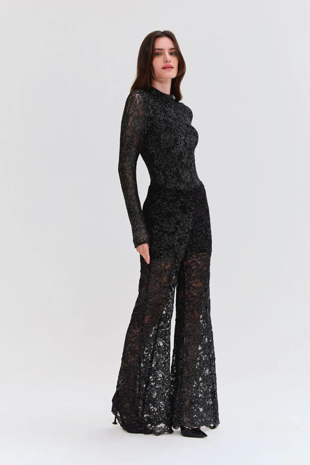 METALLIC LACE FLARE PANT