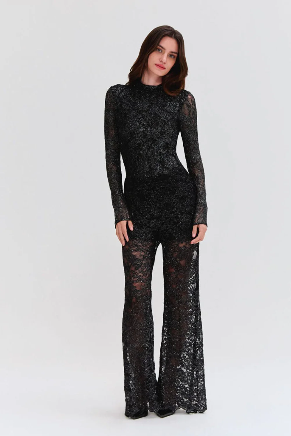METALLIC LACE FLARE PANT