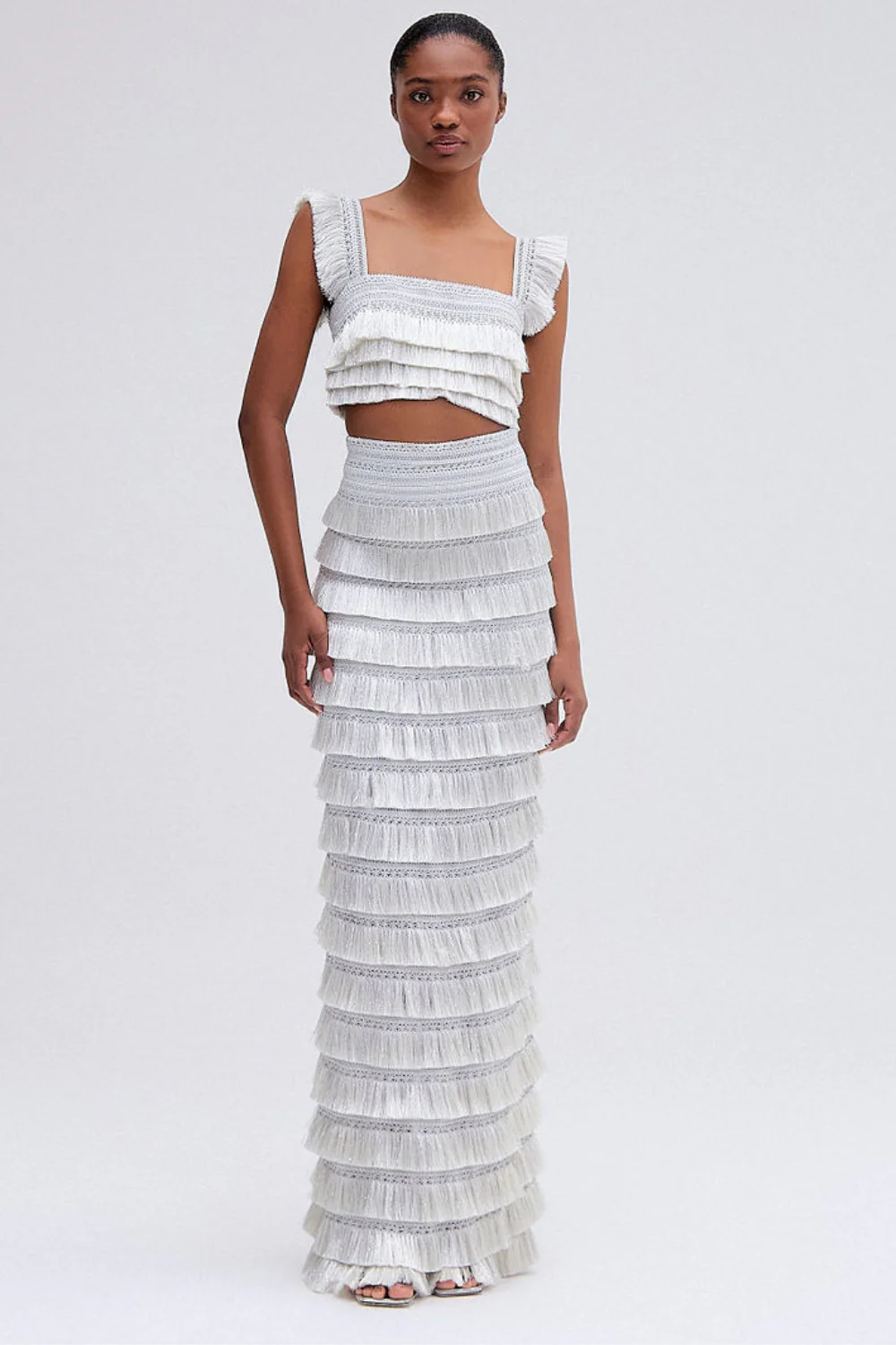 Metallic Fringe Maxi Skirt