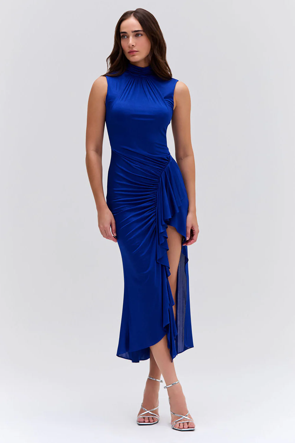 Metallic Jersey Sleeveless Midi Dress