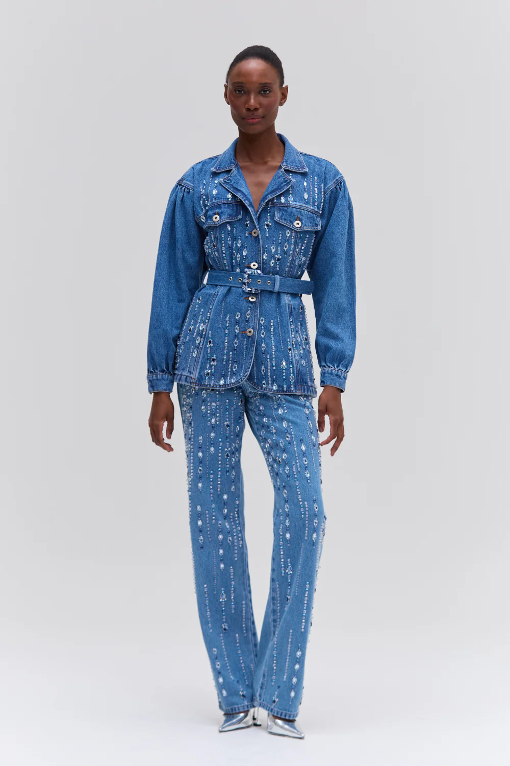 Hand-Beaded Straight Leg Jeans
