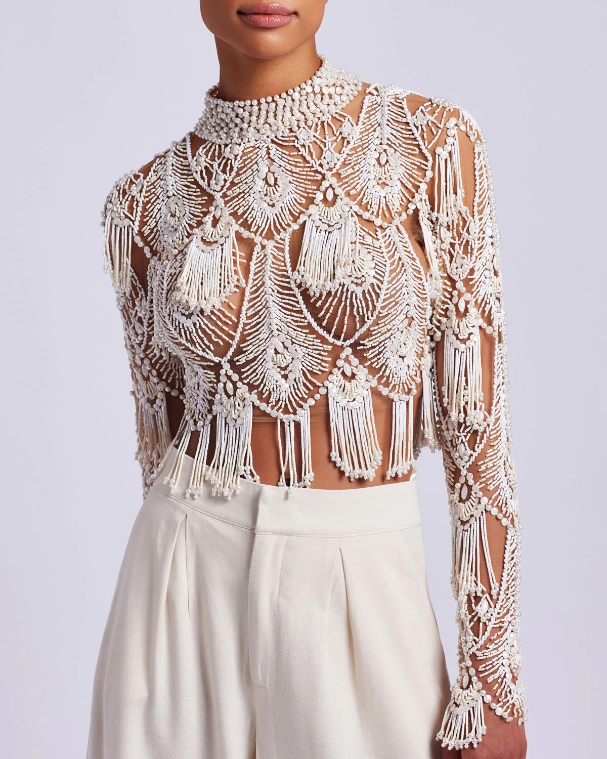 Hand-Beaded High Neck Top (EXCLUSIVE)