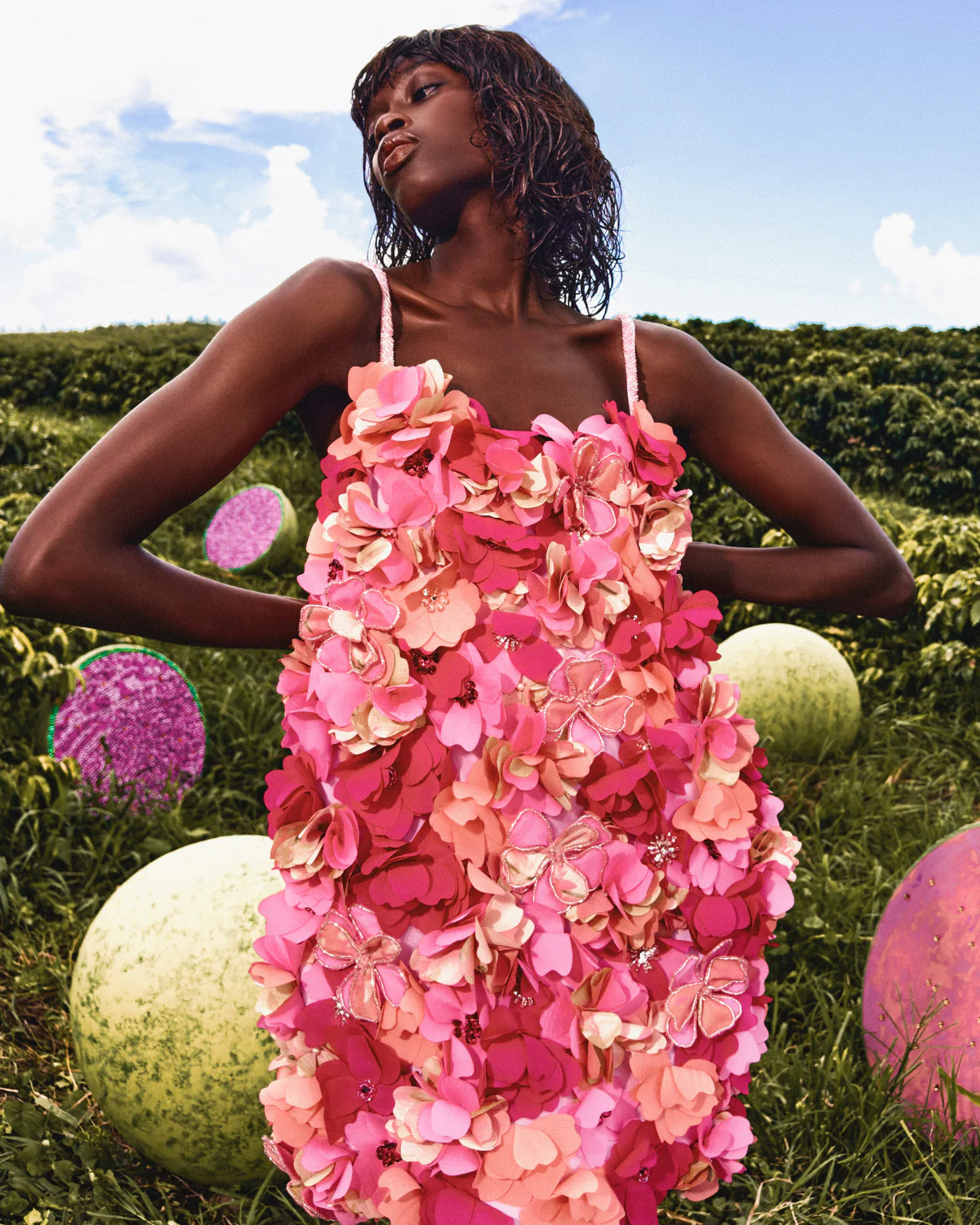 Hand-Beaded 3D Flower Mini Dress