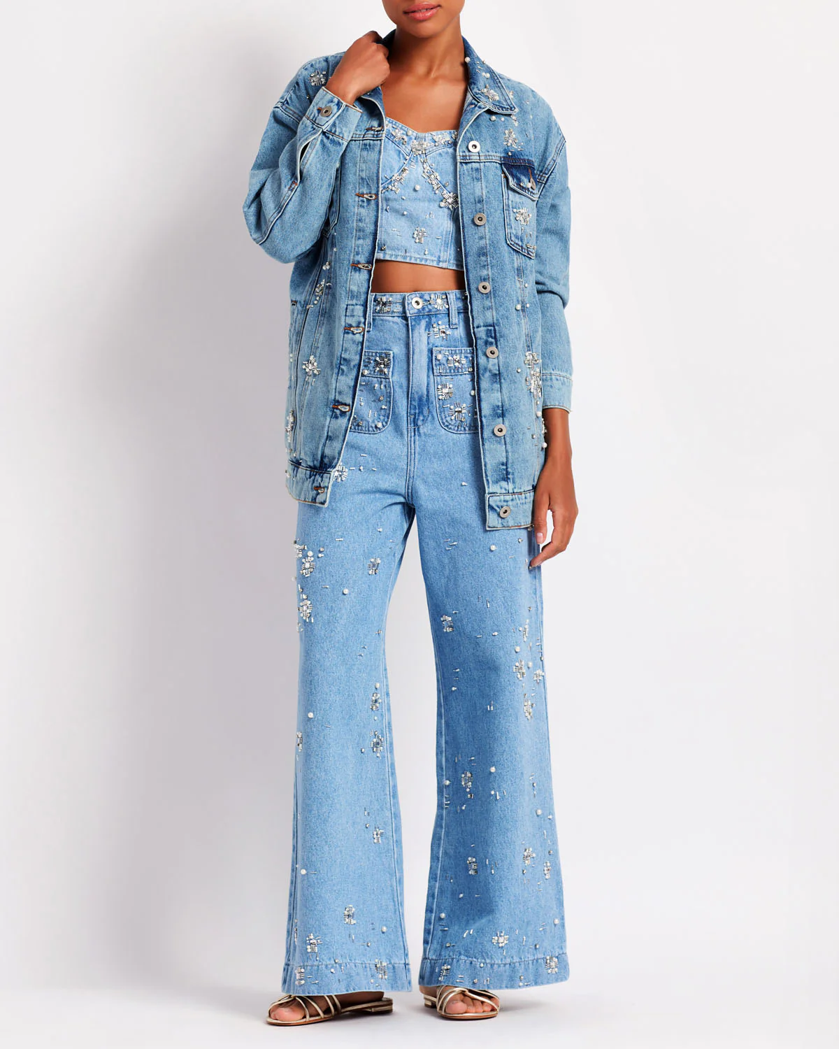 Hand-Beaded Denim Jacket