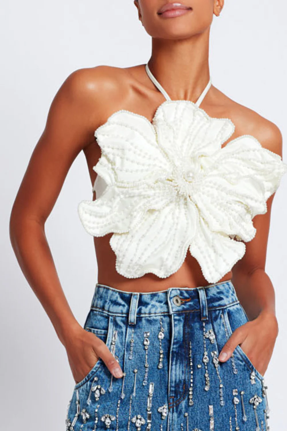 HAND-BEADED FLOWER TOP