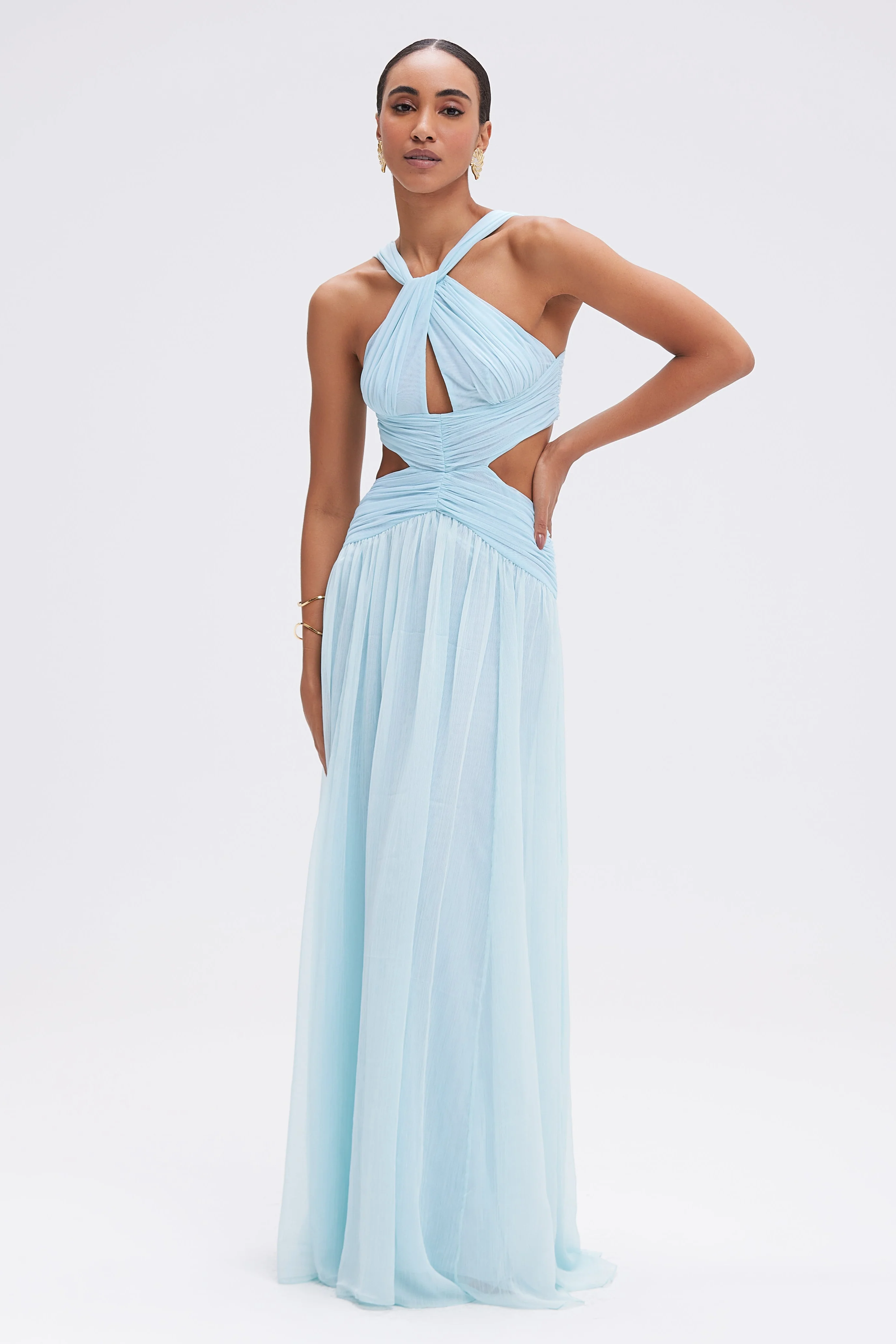 SILK PLISSE ESSENCE HALTERNECK GOWN