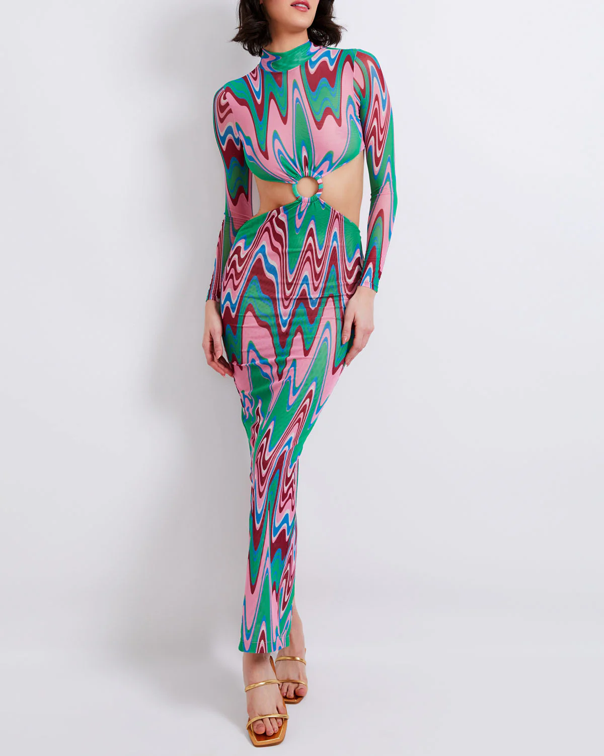 WAVE PRINTED CUTOUT TULLE MAXI DRESS (FINAL SALE)