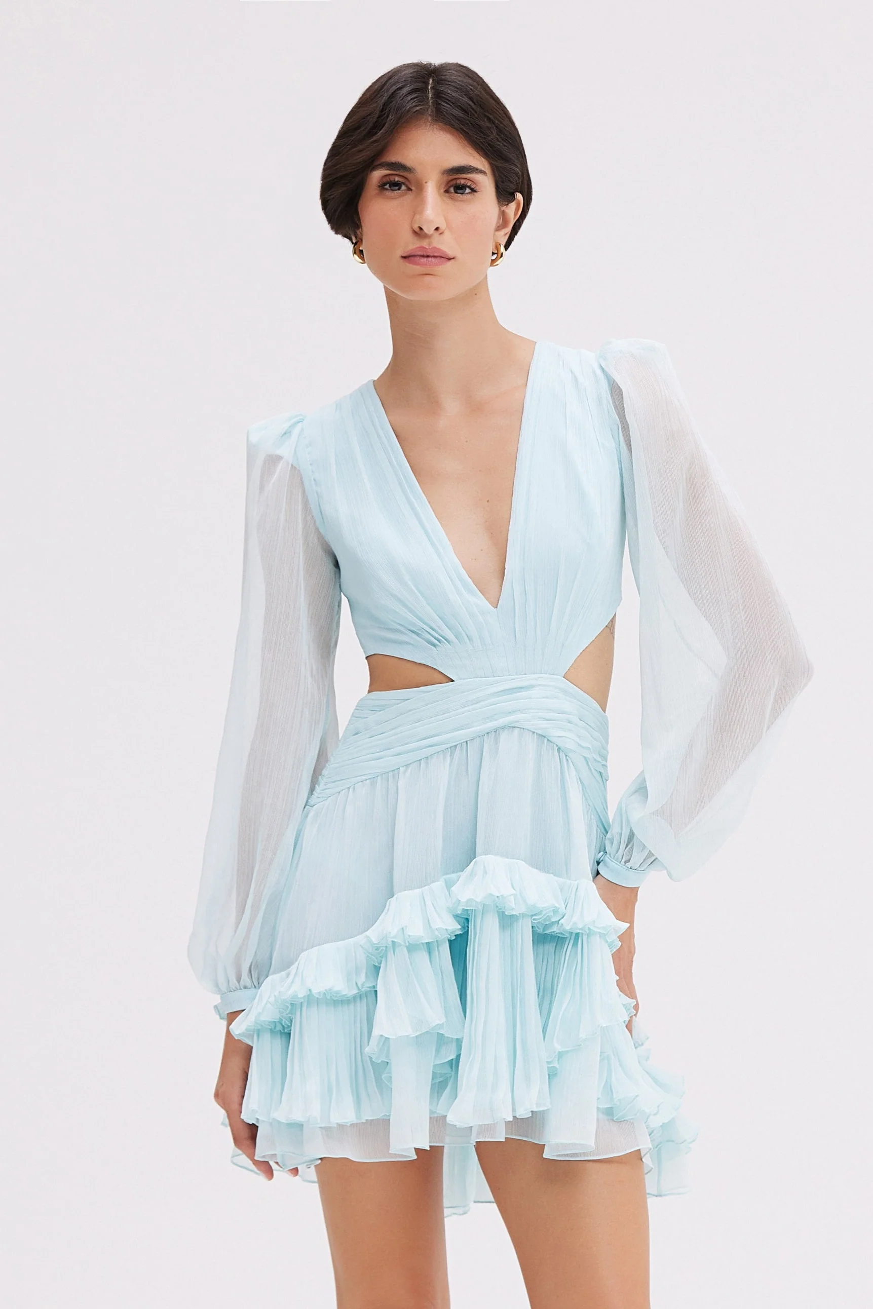 SILK PLISSE ESSENCE CUT OUT MINI DRESS
