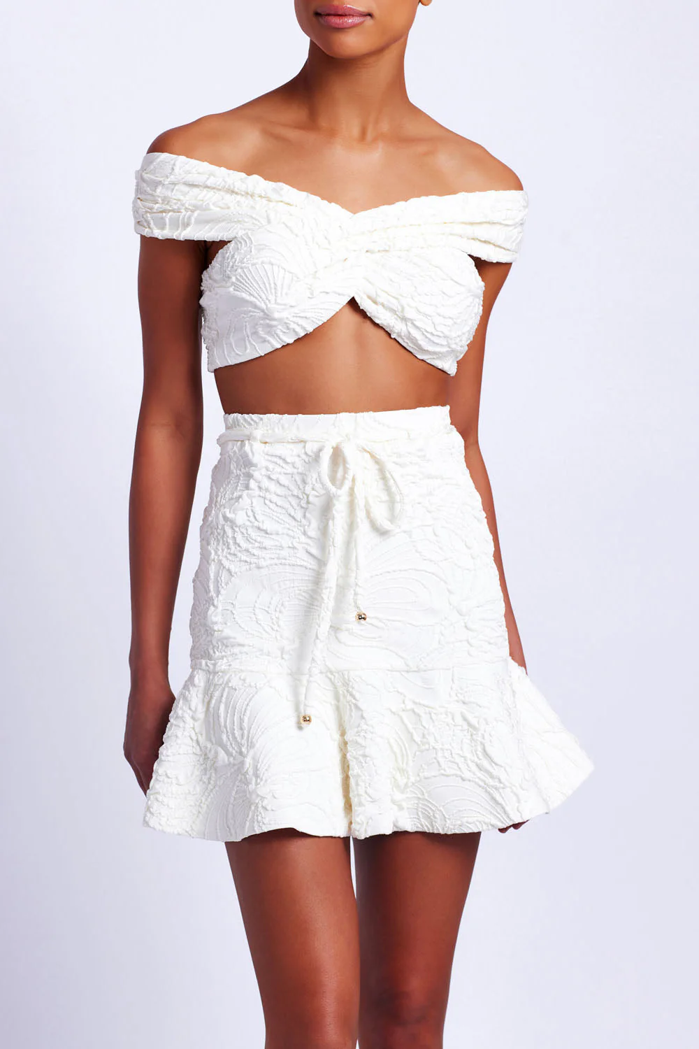 JACQUARD OFF-THE-SHOULDER BIKINI TOP