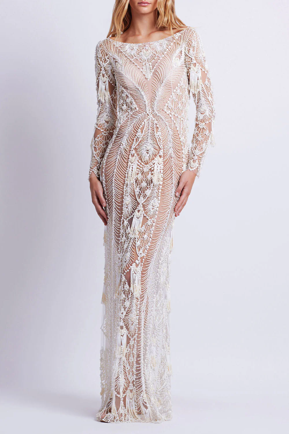 HAND-BEADED ILLUSION TULLE GOWN  (EXCLUSIVE)