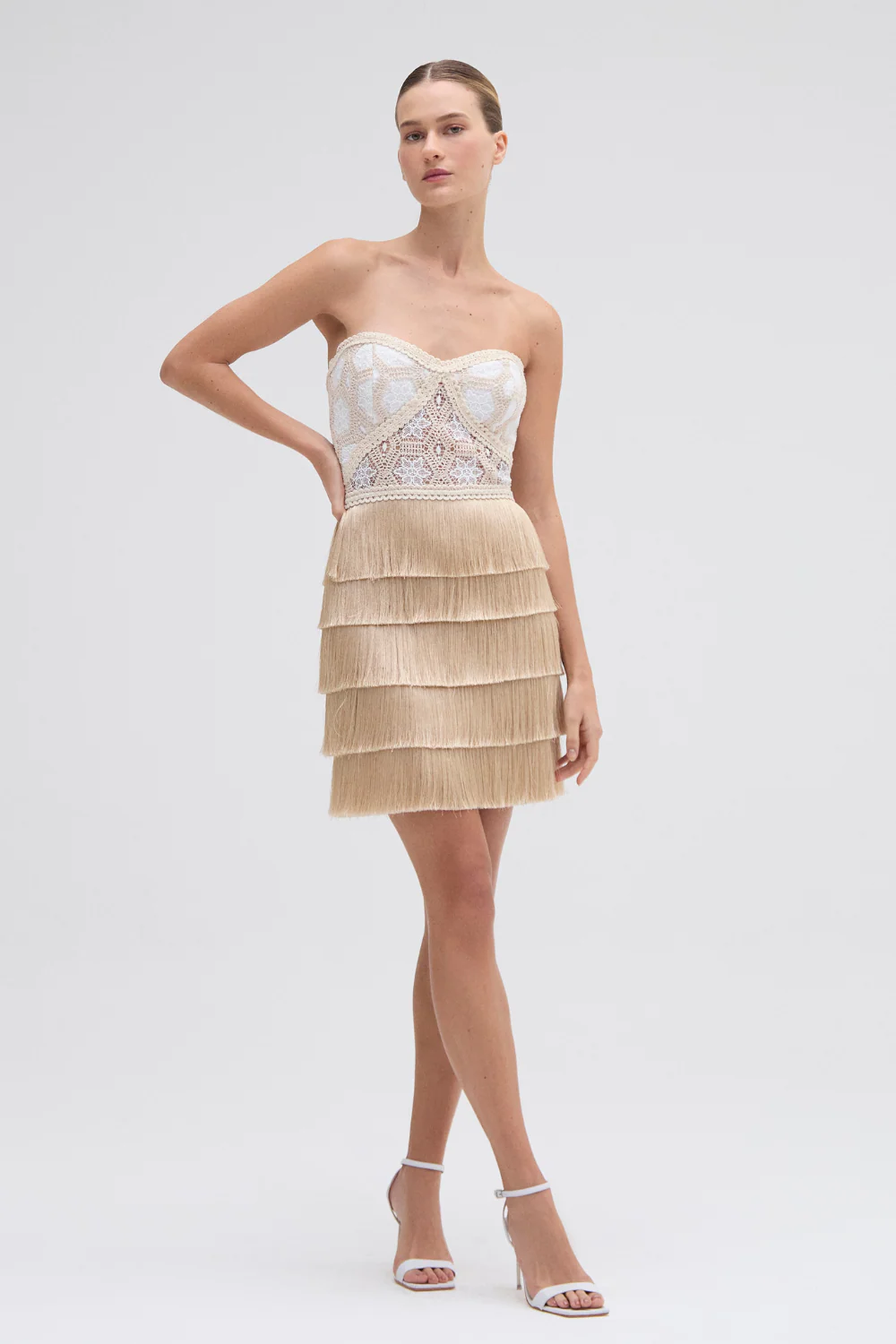 NATURAL CROCHET MINI DRESS