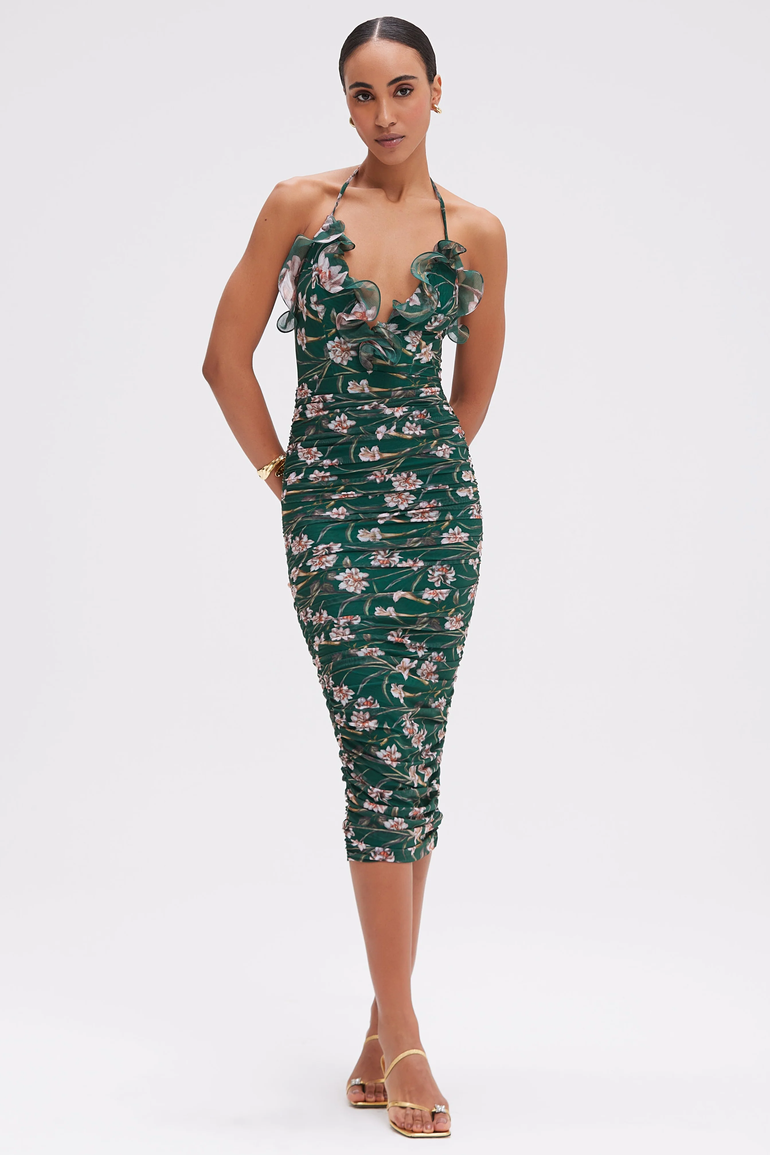 BOTANIC RETRO FLUTTER MIDI DRESS