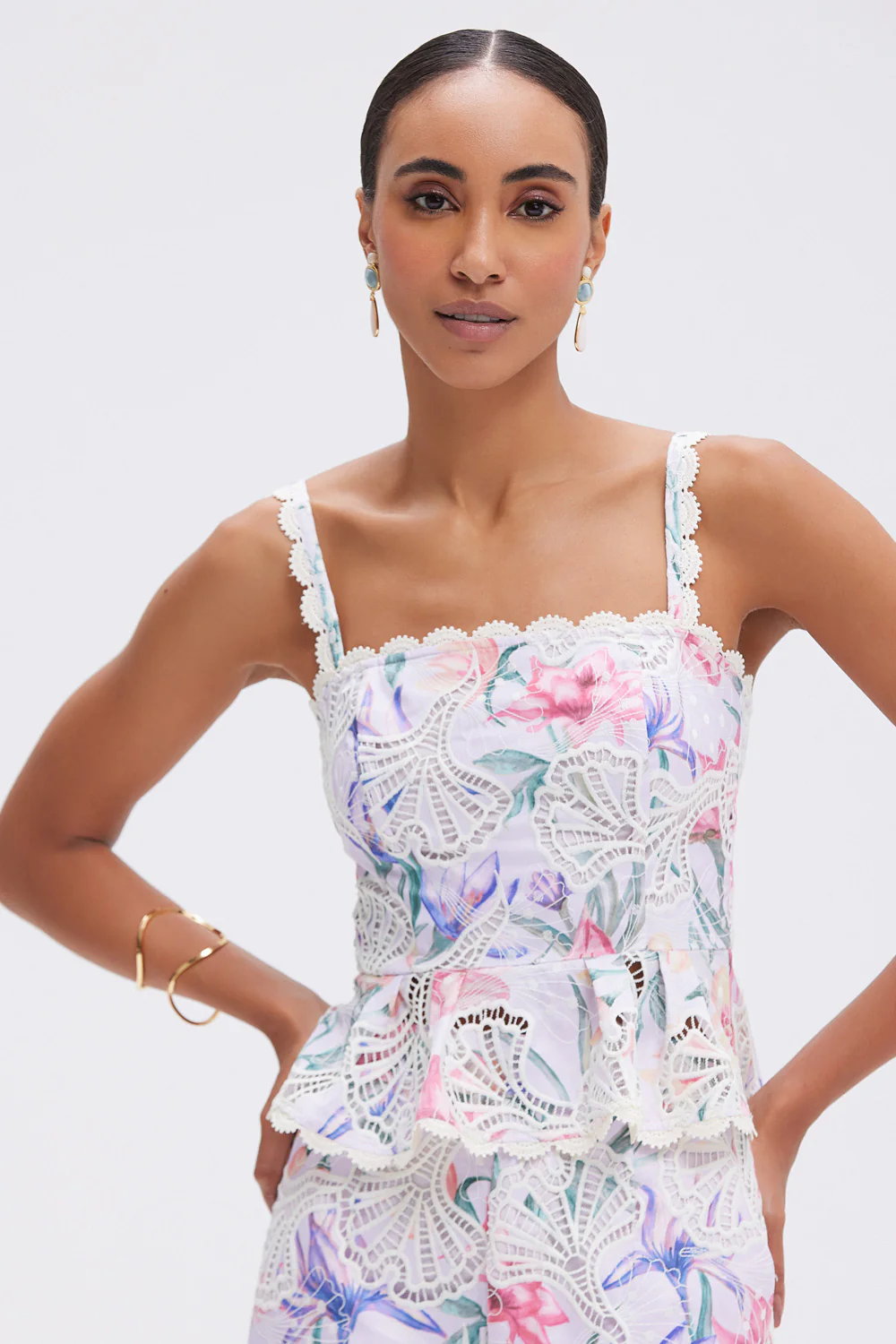 AMARYLLIS EMBROIDERED PEPLUM TOP