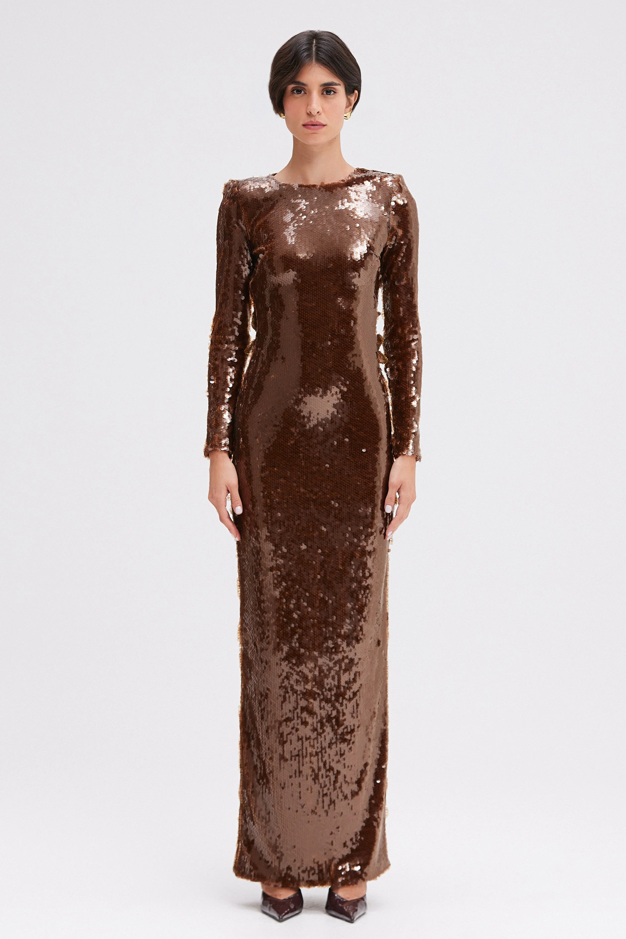SEQUIN LONG SLEEVE GOWN (RUNWAY)