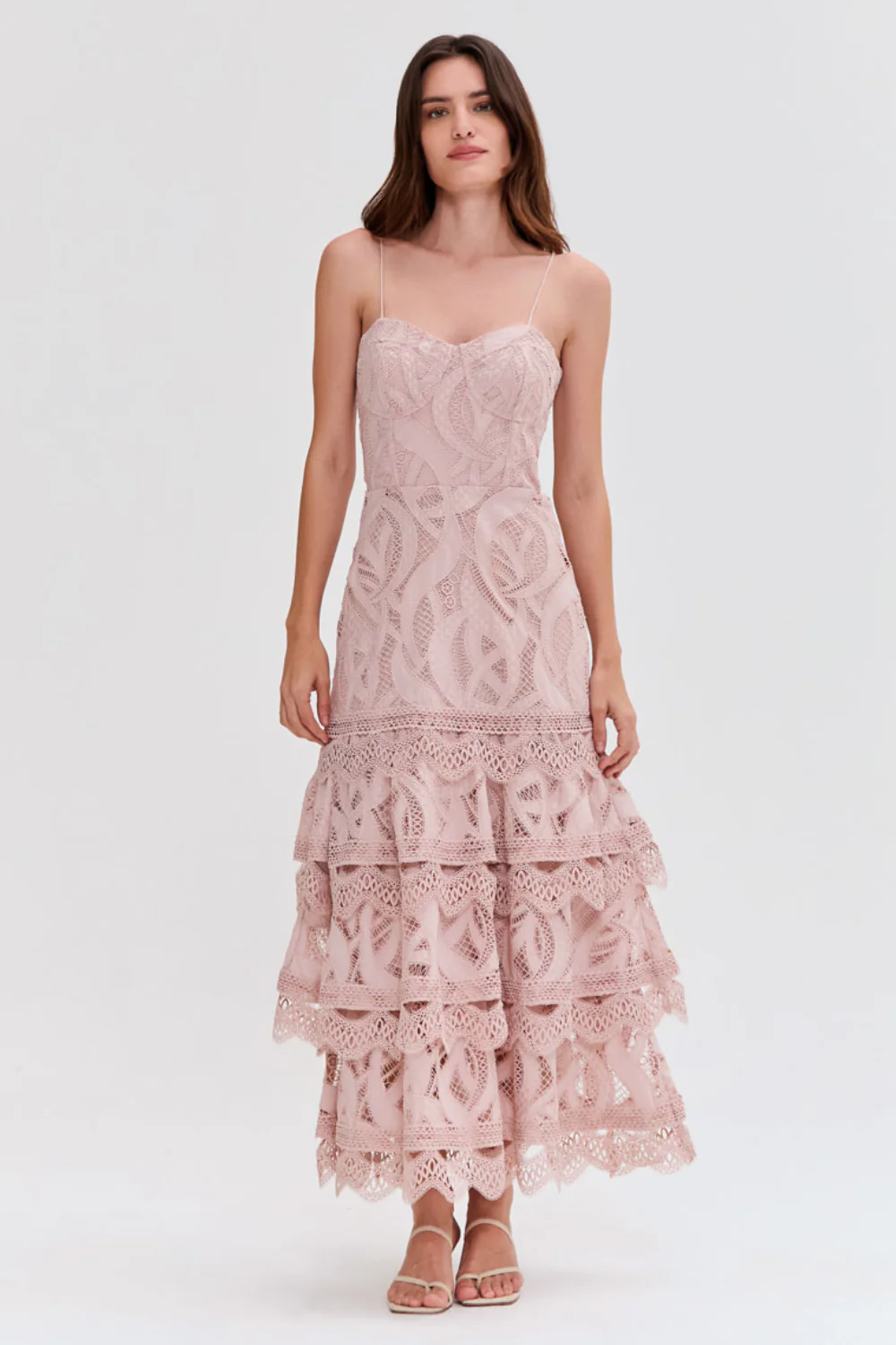 AURA LACE FLUTTER MIDI DRESS
